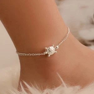 Pulsera tobillera bohemia tortuga marina plateada joyería de moda para mujer 1-144 - Imagen 1 de 3