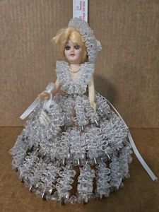 8" Blonde Doll Safety Pin Dress, Hat & Bag Mid Century Wedding FREE SHIPPING - Picture 1 of 11