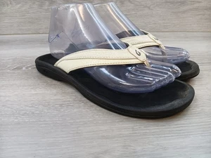 Olukai Women's Sandals Size 7 Flip Flop White Leather Slide On Comfort Shoes - Picture 1 of 10