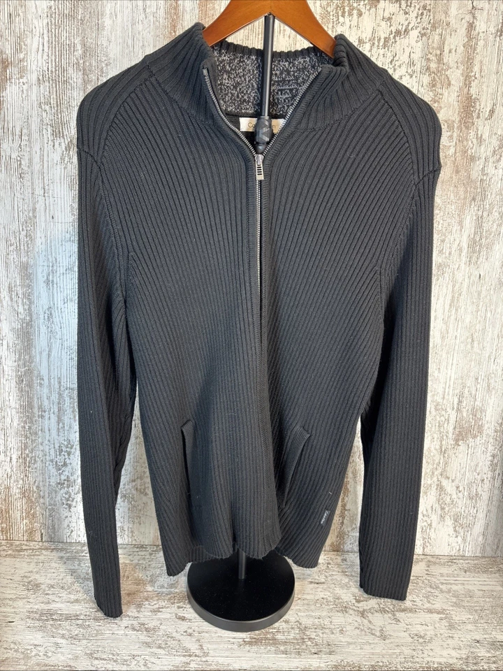 Suéter acanalado con cremallera completa Calvin Klein para hombre XL NEGRO, EXCELENTE FORMA Foto 1 de 4