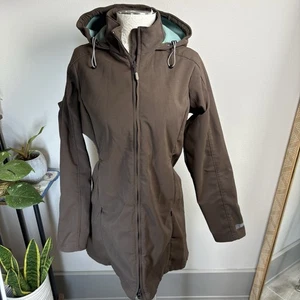 Chaqueta impermeable REI Co-op para mujer mediana ~ marrón con capucha cremallera bolsillo multimedia - Imagen 1 de 19
