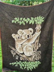 Vintage Biederlack Koala Bear Acrilico Velluto Coperta West GERMANIA Double face - Foto 1 di 8
