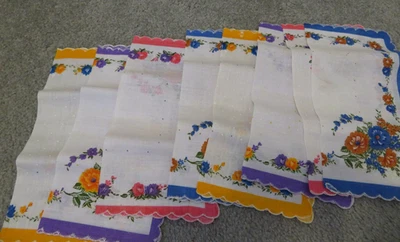 8 винтажных носовых платков цветной набор с цветочным рисунком с зубчатыми краями - Изображение 1 из 4