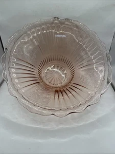 Vintage rosa Depression Glas Mayfair offene Rose 12 Zoll überbackene Obstschale - Bild 1 von 10
