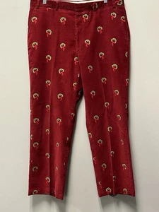 Orvis Red Corduroy Pants Embroidered Christmas Wreath Holiday Chinos—Size 38 - Picture 1 of 8