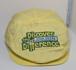 Vintage gelbe John Deere Snap Flat Cap Mütze Snapback Entdecken Sie den Unterschied - Bild 1 von 6