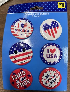 USA Flagge Pinback Buttons 1,5 Zoll 6er Set New Old Stock Flagge Herz Amerika - Bild 1 von 9
