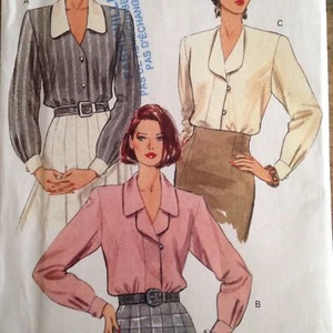 Easy Vintage 1990s Vogue Blouse Top Pattern 8423 Uncut 8 10 12 Button Up Modest - Picture 1 of 12
