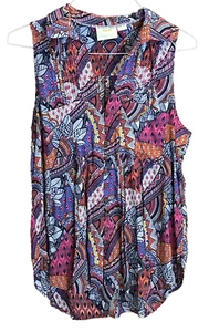 Anthropologie Maeve Multicolor Button Collar Sleeveless Blouse Size Medium EUC - Picture 1 of 5