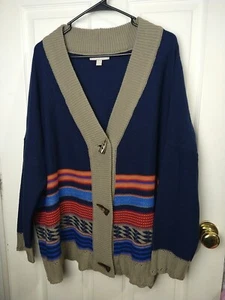 woman within L 18/20 Sweater Cardigan Aztec Western Toggle Close Casual - Picture 1 of 10