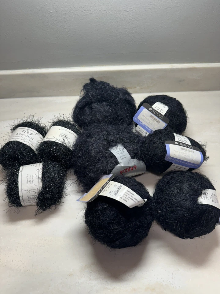 LOT OF 9! Vintage Berroco, Schoeller Stahl, & Straw Into Gold Yarns. Black Knit - Image 1 of 4