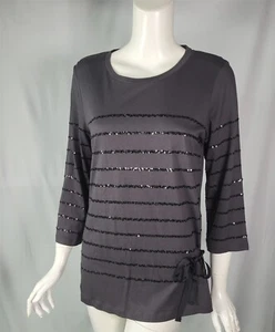 LOGO LORI GOLDSTEIN Gris Carbón Tejido Jersey Lentejuelas Banda Top Camisa talla M - Imagen 1 de 3
