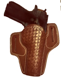 Real Cowskin Handmade OWB Carry Two Slot Pancake Thumb Break Pistol Gun Holster - Picture 1 of 5