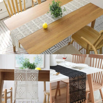 Handmade Cotton Crochet Lace Table Runner Wedding Party Rectangle Table Cloth - Image 1 of 4
