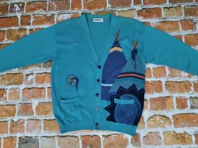 Chaqueta Tejida Iceberg Vintage Indian Chief Turquesa Disney Talla L Punta Top Foto 1 de 4