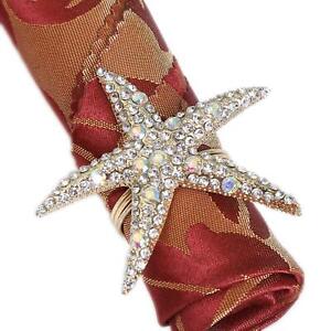 Joyindecor Crystal Starfish Napkin Rings - Set of 6 Rhinestone Ocean Coastal Nau