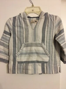 Osh Kosh Genuine Kids Pullover Gray & White Striped With Hood Pocket Size 3T - Picture 1 of 5
