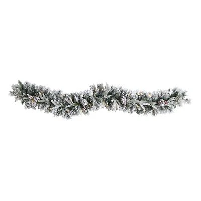 6ft. Flocked Artificial Christmas Garland with Pine Cones and 35 Warm White - Image 1 of 4