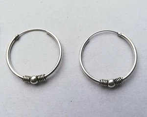 Medium Balinese Pattern Silver Hoops - 177N4 - Real 925 Sterling Silver - Picture 1 of 2
