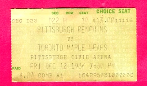4 GOALS & 2 ASSISTS! 12/12/86 PENGUINS MARIO LEMIEUX TICKET STUB-MAPLE LEAFS - Picture 1 of 1