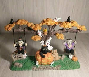 Jaimy Halloween Frankenstein and Witch On Swing Ghosts Pumpkin Cat Dog Owl Crows - Picture 1 of 11