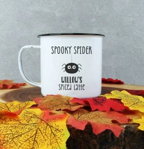 Personalisierter Spooky Spider Becher 380ml Dose Metall Emaille Becher Halloween Kaffeetasse - Bild 1 von 23