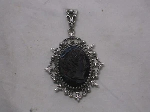 Antique Victorian Amethyst Glass Cameo Mourning Pendant - Picture 1 of 7