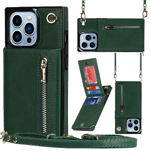 For iPhone XS 8 13 14 Pro Max Luxury Zipper Wallet Phone Case With Lanyard Card  - Picture 1 of 15