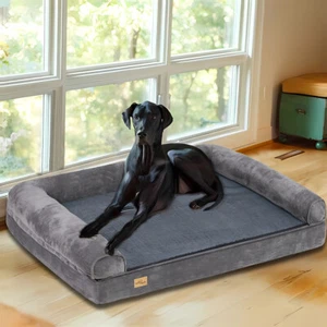 Extra Large Foam Dog Bed Indoor Sofa Chaise Lounger w/ Spine Supportive Bolsters - Picture 1 of 35