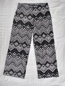 Womens AB Studio Pants Wide Leg Pull On Stretch Elastic Waist Tribal Aztec - Picture 1 of 8