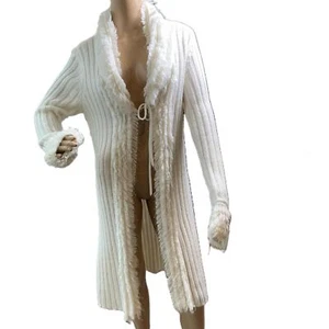 Cato White Long Fringed Trim Tie Closure Cardigan Size Sm Soft Girl Quiet Luxury - Picture 1 of 15