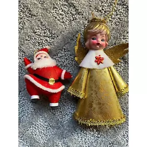 Vintage Weihnachtsschmuck Konvolut beflockt Weihnachtsmann Gold Engel 60er 70er Nostalgie - Bild 1 von 5