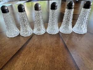 Set of 6 ~ Vintage Salt and Pepper Shakers Sterling Tops & Glass Diamond Pattern - Picture 1 of 3