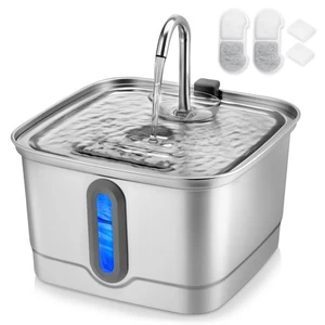 Fontana per Acqua per Gatti in Acciaio Inox, 101oz/3L Fontana Automatica per Animali Domestici, Do... - Foto 1 di 7