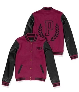New Victorias Secret PINK Burgundy And Black Varsity Jacket - Size XS - Picture 1 of 1