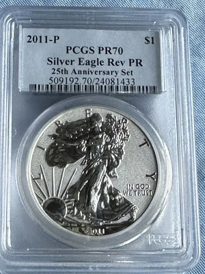 2011-P PCGS PF70 Eagle-25 aniversario conjunto prueba inversa. Foto 1 de 2