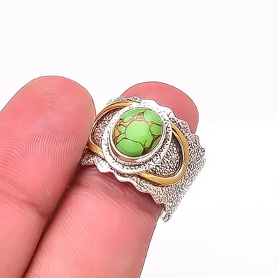 Anel oxidado feito à mão designer prata esterlina 925 turquesa verde cobre P.8 - Imagem 1 de 4