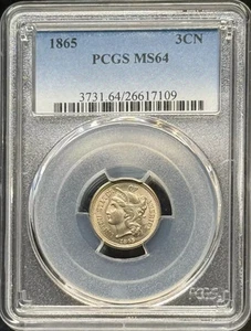 1865 Three Cent Nickel PCGS MS-64 - Picture 1 of 2