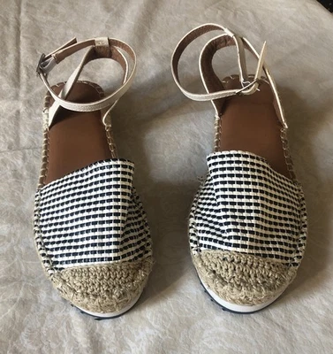 Sandalias de alpargata NAUTICA para mujer 7,5 correa para el tobillo cuero tejido de yute azul marino blanco Foto 1 de 4