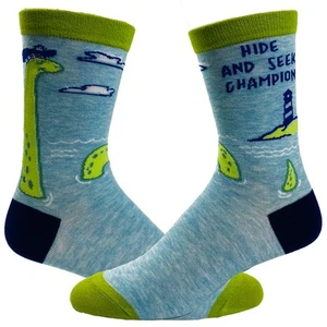 Youth Hide and Seek Champion Socks Funny Loch Ness Monster Novelty Graphic - Picture 1 of 9