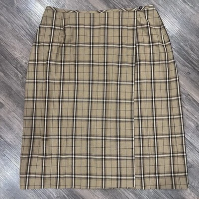 Falda envolvente a cuadros Elisabeth Liz Claiborne 22 carrera neutral moca tartán modesto Foto 1 de 4