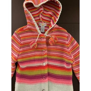 Organically Grown Kids Knit Sweater Girls 5-6 Multicolor Hooded Full- Snap - Picture 1 of 14