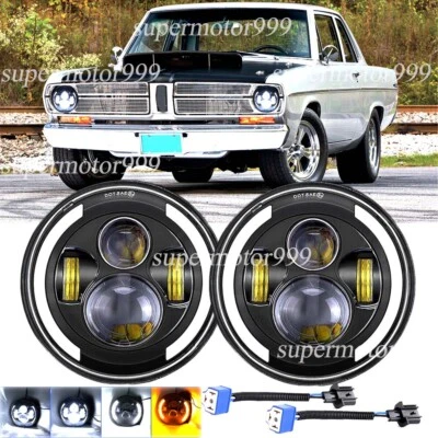 Par de faros LED redondos de 7" Hi-Lo DRL ojos de ángel aptos para Plymouth Valiant 1963-1976 Foto 1 de 4
