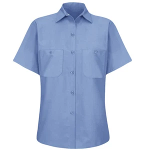 Womens Short Sleeve Uniform Work Shirt Light Blue Red Kap SP23 Kustom Ladies 2nd - Picture 1 of 2