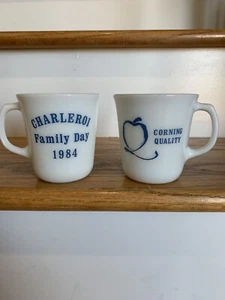 Vintage PYREX 10 Oz Mug "Corning Quality" "Charleroi Family Day 1984" Set Of 2 - Picture 1 of 2