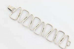 Sterling Silver Modernist Link Bracelet 6 1/2 inch Vintage Large Bold - Picture 1 of 7