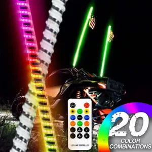 1 Pair 3Ft COB RGB LED Whip Lights Chase w/ Flag For Polaris RZR XP 4 Turbo S4 - Picture 1 of 15