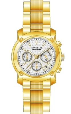 CAVADINI Herrenuhr Chronograph  CV-920 10 Bar Edelstahl IP-vergoldet silber - Bild 1 von 3