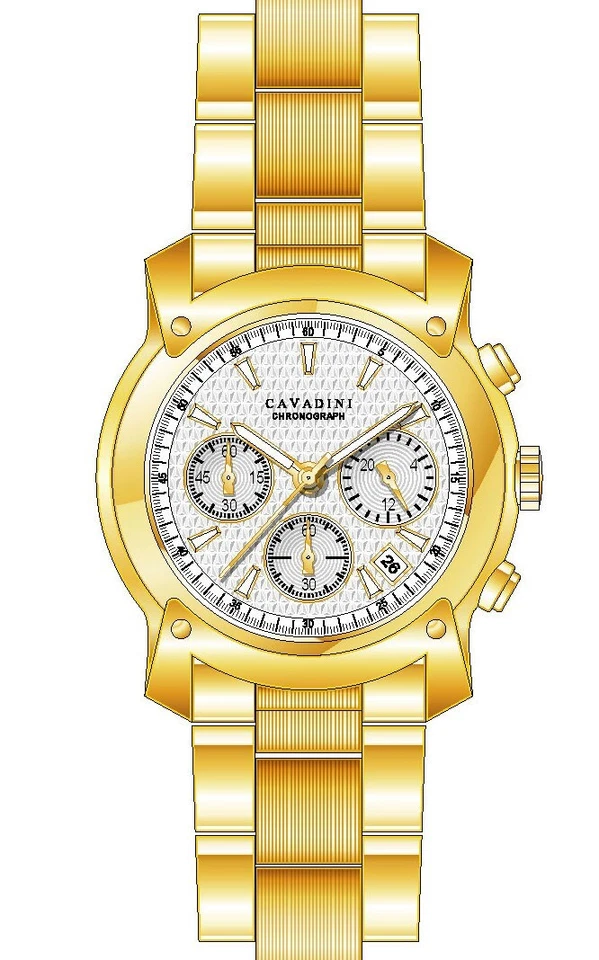 CAVADINI Herrenuhr Chronograph  CV-920 10 Bar Edelstahl IP-vergoldet silber - Bild 1 von 3