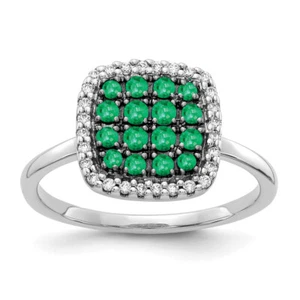 Lex & Lu 14k White Gold Diamond & Emerald Ring LAL14088 Size 7 - Picture 1 of 2